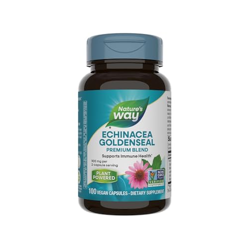 Nature&#39;s Way Echinacea Goldenseal, Premium Blend, Supports Immune Health*, 900 mg per 2-Capsule Serving, Non-GMO Project Verified, Vegan, 100 Capsules (Packaging May Vary)