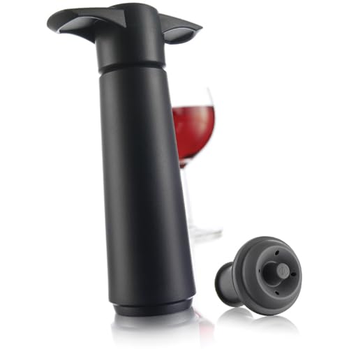 Wine Saver Pump Black with Vacuum Wine Stopper - Keep Your Wine Fresh for up to 10 Days - 1 Pump 2 Stoppers - Reusable - Made in the Netherlands