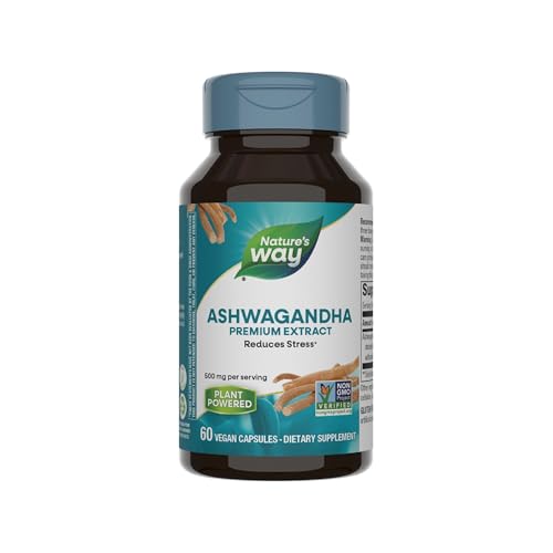 Nature&#39;s Way Ashwagandha, Reduces Stress*, Premium Extract, Adaptogenic*, Non-GMO Project Verified, Vegan, 60 Capsules (Packaging May Vary)