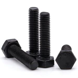 M10-1.5 x 35mm (10 Pcs) Black Hex Bolt, Black Hex Head Screws Bolts, Alloy Steel, Grade 12.9, Black Oxide Finish, Fully Threaded, Standard DIn933