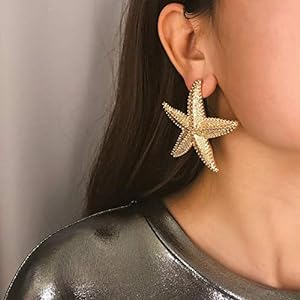 Halloween Statement Big Starfish Earrings Gold Star Earrings for Women Fashion Jewelry Casual Women Accessories for Bridesmaids Gift and Women(Gold)
