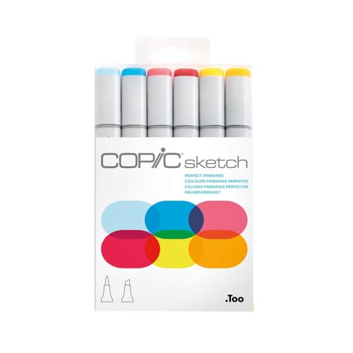 Alcohol Sketch Marker Set, Perfect Primaries, 6 Count