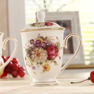 Ceramic Tea Cup with Lid, Tea Cup Rose Coffee Mug,Gifts for Women Mom Teacher,Suitable for Milk, Cold Drinks,Hot Drinks, Coffee, Fruit Juice(about 10oz)