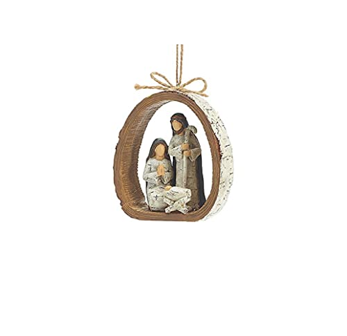 Burton &amp; Burton 9728076 Birch Bark Ring Resin Holy Family Resin Ornament, each, Multicolor