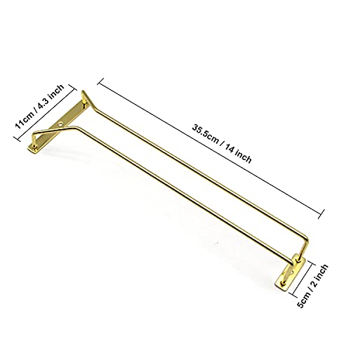 14-Inch Gold Wine Glass Rack, Under Cabinet Wine Glass Holder Stainless Steel Stemware Rack - Hanging Stemware Holder for Cabinet Kitchen Bar, Set of 2
