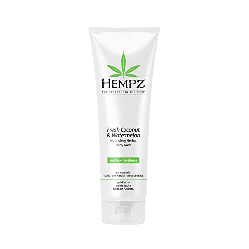 Fresh Coconut and Watermelon Nourishing Herbal Body Wash, 8.5 oz.- Scented Shower Gel, Bath Soap with Anti-Aging Serum for Youthful Skin - Fragranced Shower Cream with Chamomile - Vegan