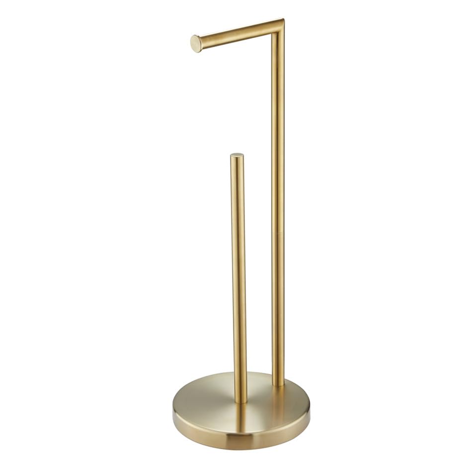 Free Standing Toilet Paper Roll Holder Stand with Reserve, Gold Brushed
