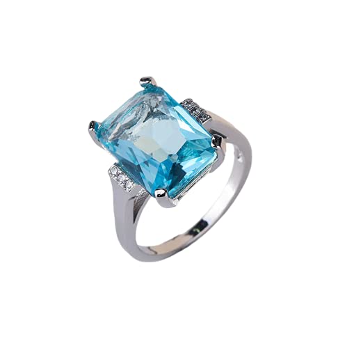 DOCCESTU Vintage Fashion Women 925 Silver Aquamarine Gemstone Ring Engagement Wedding Jewelry Size 5-11 (9#)