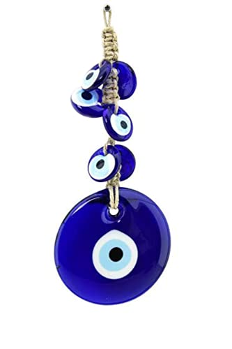 4 Glass Blue Evil Eye Wall Hanging Ornament with 6 Mini Beads - Turkish Handmade Nazar Amulet - Door Hanging for Home Protection Charm - Evil Eye Wall Decor Amulet in a Box