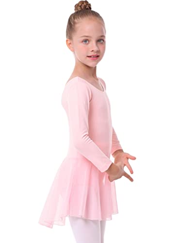 Long Sleeve Ballet Skirted Leotards Dance Dresses Tutu Outfit for Ballerina Toddler Girls (4-5T, Ballet Pink)