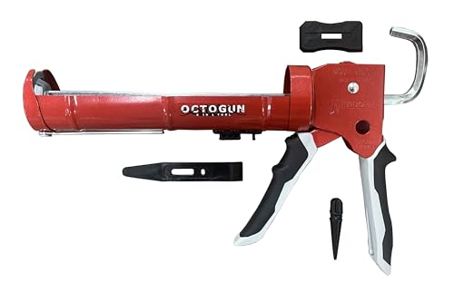 Octogun 930-GTD Drip-Free Caulking Gun - Gator Trigger Grip | Fits 1/10 Gallon Cartridge |10:1 Thrust Ratio | Smooth Hex Rod Cradle with Built-in Smoother Tool | Scraper &amp; Plug Included