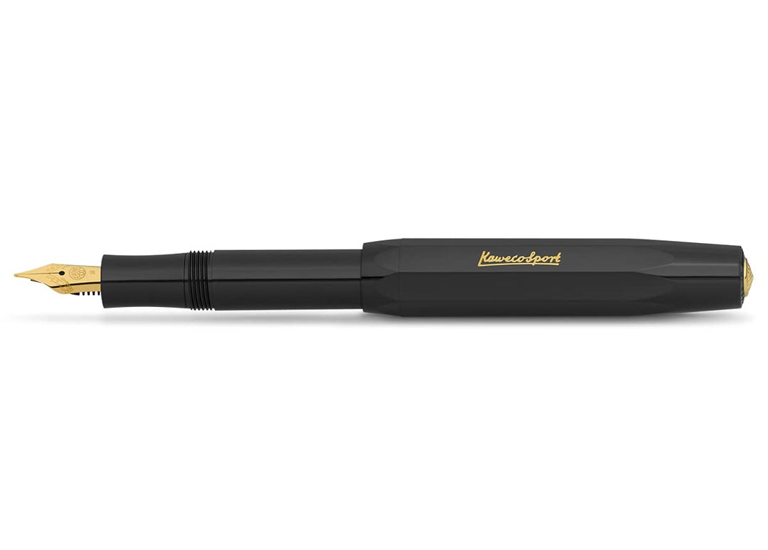 CLASSIC SPORT Fountain Pen Black with 23 Carat Gold-Plated Steel Nib and Iridium Tip for Ink Cartridges I Sport Fountain Pen 13 cm I Nib: M (Medium)
