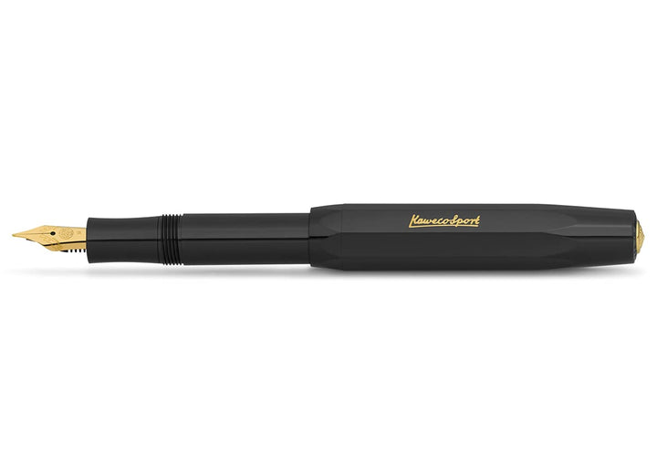 CLASSIC SPORT Fountain Pen Black with 23 Carat Gold-Plated Steel Nib and Iridium Tip for Ink Cartridges I Sport Fountain Pen 13 cm I Nib: M (Medium)