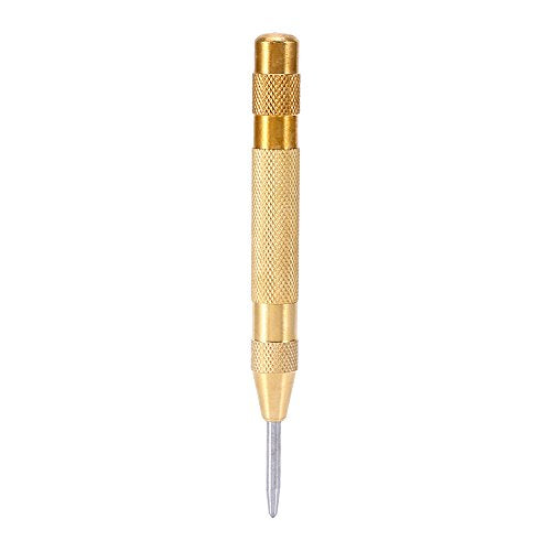 SemiAutomatic Center Punch, 5 inch Brass Spring Loaded Center Hole Punch Hand Tool with Adjustable Tension for Metal or Wood