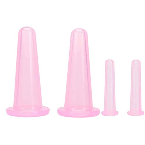 4Pcs Cupping Facial Set for Face and Eye Cupping Massage, Facial Cupping Set Silicone Cups with Exfoliating Brush for Face Neck Skin (2 Small&2 Large, Pink)
