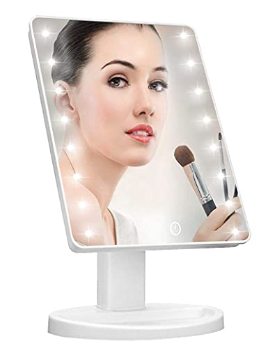Lighted Vanity Makeup Mirror with 16 Led Lights 180 Degree Rotation Touch Screen Adjusted Brightness Battery USB Dual Supply Bathroom Beauty Mirror (White)
