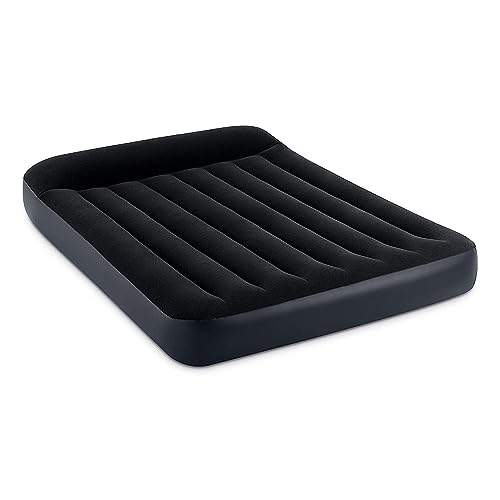 Intex 64147ED Dura-Beam Standard Pillow Rest Air Mattress: Fiber-Tech – Full Size – Built-in Electric Pump – 10in Bed Height – 600lb Weight Capacity, Navy