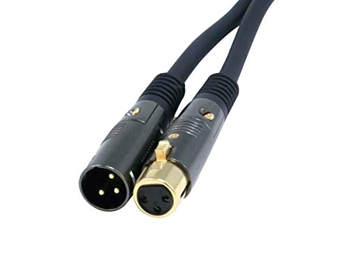 XLR Male to XLR Female Cable - 50 Feet - Black, 16AWG, Gold Plated Copper Wire Conductors - Premier Series