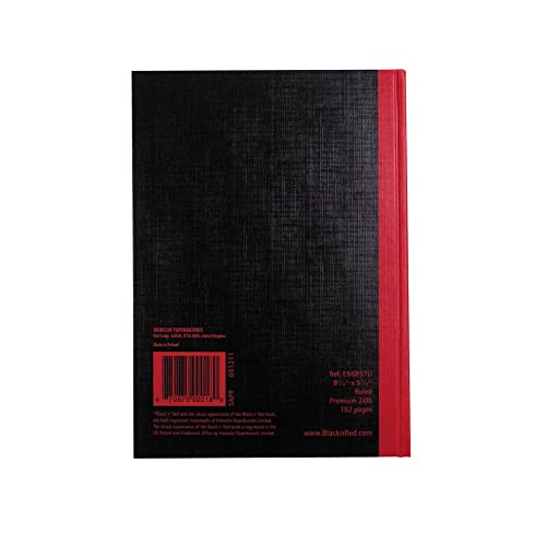Black n&#39; Red Notebook, Business Journal, 8-1/4x 5-7/8, 96 Sheets, Ruled, Optik Paper, Hardcover, Casebound, Black (E66857)