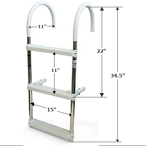 DotLine Boat Aluminum 3 Step Ladder 11 Hooks Center to Center for Gunwales 10 or Less