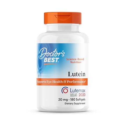 Doctor&#39;s Best Lutein, 20 mg, Supports Eye Health &amp; Performance, Non-GMO, Gluten Free 180 Softgels