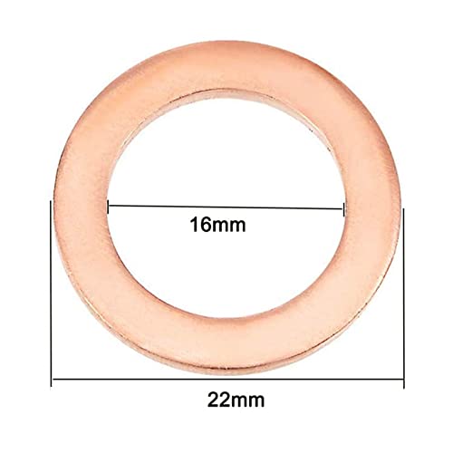 LUOQIUFA M16x22x1mm Copper Crush Washer Flat Ring Seal Gasket Fitting M16(25Pcs)