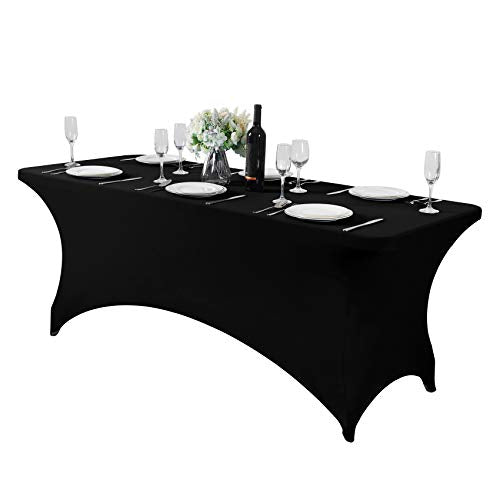 Spandex Table Cover for 6Ft Table Universal Fitted Stretch Tablecloth for Party, Banquet, Wedding and Events-Black