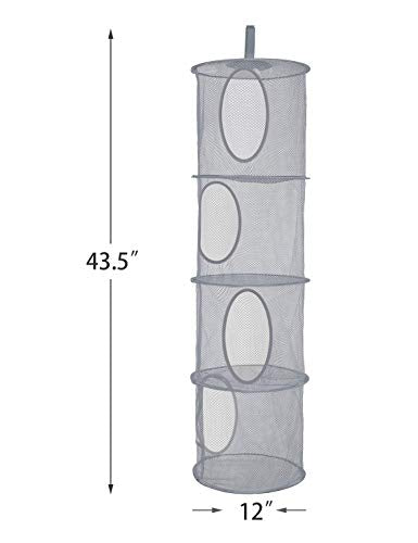 Libeder Mesh Hanging Storage Space Saver Bags Organizer,Foldable Storage Organizer 4 Compartments Toy Storage Basket for Kids Room Bathroom 2 Sets Grey
