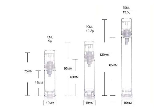12PCS 10ML/0.34OZ Portable Plastic Empty Clear Airless Vacuum Pump Bottles Container Cosmetic Cream Lotion Vial Jars Make-up Liquids Sample Packing Storage Dispensing Tins