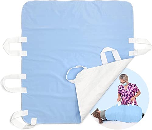 Atcha Ba Positioning Bed Pad with Handles, Incontinence Patient Lift for Home and Hospital Use, Waterproof, Reusable and Washable Bed Pads, Durable and Comfortable, 34 x 36 Inches, Blue, Pack of 1