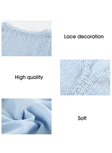 Womens Cute Tops Summer Chiffon Blouse Short Sleeve Pom Pom Jacquard Shirt Sky Blue XX-Large