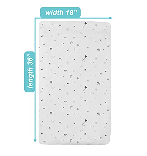 Printed 100% Natural Cotton Jersey Knit 18 x 36 Cradle/Bassinet Sheet - Fitted, Gray Stars and Moons, Soft Breathable, for Boys and Girls