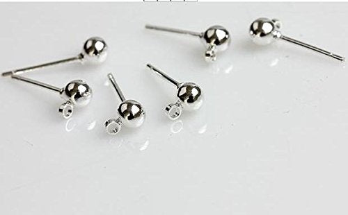 100 Round Ball with Ring Iron Earrings Posts for Jewelry Earring Making Findings (Silvertone, 6mm)