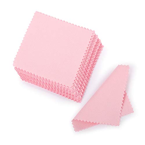 50pcs Jewelry Cleaning Cloth Pink Polishing Cloth for Sterling Silver Gold Platinum Small Polish Cloth 8x8cm