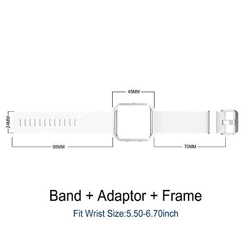 Sport Band Compatible with Fitbit Blaze Smartwatch Sport Fitness, Silicone Wrist Band with Meatl Frame Replacement for Fitbit Blaze Men Women, Small, White Band+Silver Frame