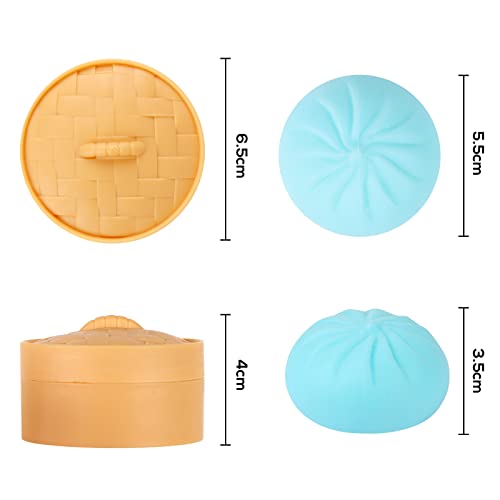 4 PCS Colorful Dumpling Stress Balls Fidget Sensory Toy,Squeeze Dough Ball Stress Relief Hand Toy,Bun with Food Steamer Stretchy Desk Toys