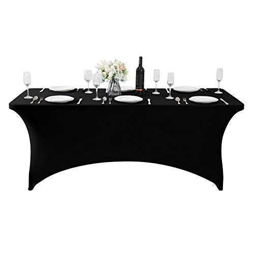 Spandex Table Cover for 6Ft Table Universal Fitted Stretch Tablecloth for Party, Banquet, Wedding and Events-Black