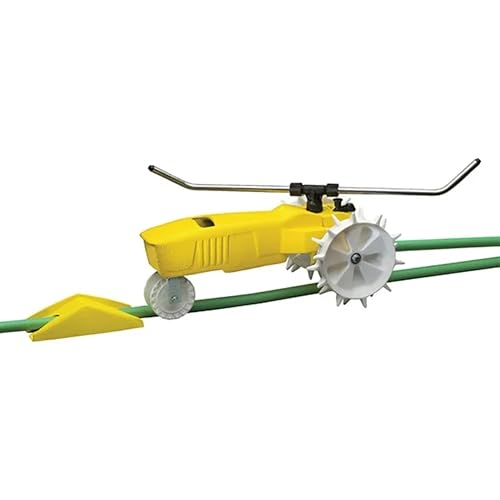 Rain Train Traveling Sprinkler for Yard, Heavy Duty Rotating Lawn Sprinkler with Large Area Coverage, Yellow
