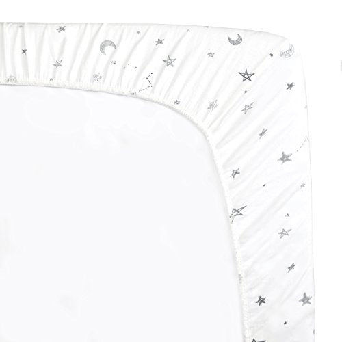 Printed 100% Natural Cotton Jersey Knit 18 x 36 Cradle/Bassinet Sheet - Fitted, Gray Stars and Moons, Soft Breathable, for Boys and Girls