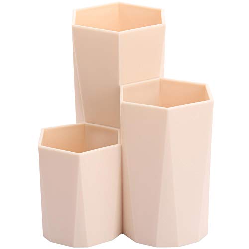 LoveBB Plastic Makeup Brush Holder Organizer, 3 Slot Cosmetics Storage Makeup Brushes Cup on Vanity, Desk,Bathroom Countertops(Khaki)