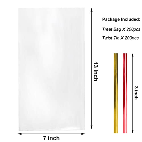 Morepack Cello Cellophane Treat Bags,200 Pieces 7x13 In