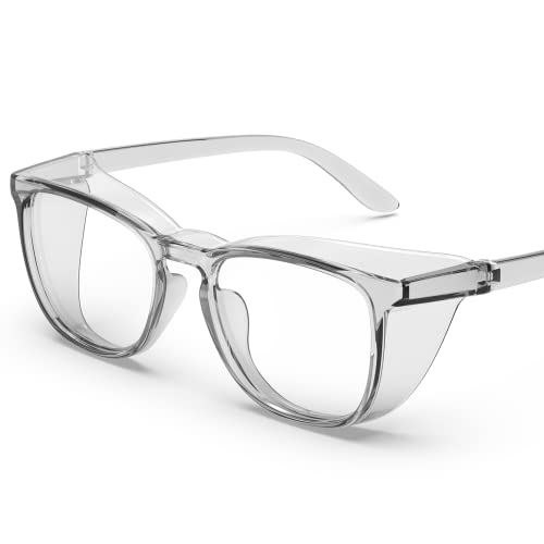 Safety Glasses, Fashionable Eye Protection Glasses With Clear Scratch Resistant Lenses, Great Safety Goggles For Women &amp; Men(Transparent Gray&amp;Clear Lens)