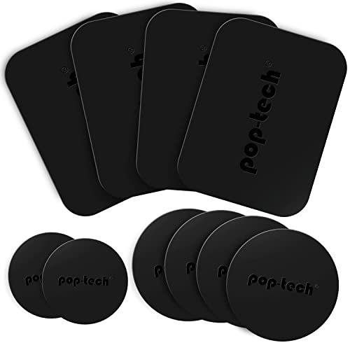 Metal Plate for Phone Magnet, 10 Pack Replacement Magnet Disc Magic Mount Plate with Adhesive Backing for Magnetic Car Holder Cradle Stand (Dashboard/Vent/CD Slot/Windshield)- Rectangle & Round Black