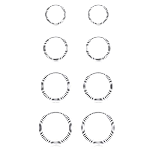 EPIRPRA Silver Hoop Earrings- Cartilage Earring Small Hoop Earrings for Women Men,4 Pairs of Hypoallergenic 925 Sterling Silver Tragus Earrings(Silver,8mm/10mm/12mm/14mm)