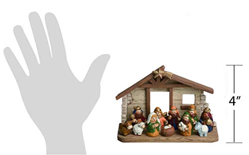 Miniature Kids Nativity Scene with Creche, Set of 12 Re
