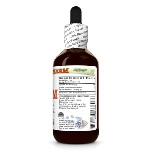 Neem Alcohol-Free Liquid Extract, Organic Neem (Azadirachta Indica) Dried Leaf Glycerite Natural Herbal Supplement, , USA 2 fl.oz