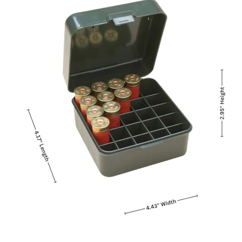 S25D-11 Shotshell box, 25 Round, Flip Top, Mechanical hinge, USA Made, Forest Green