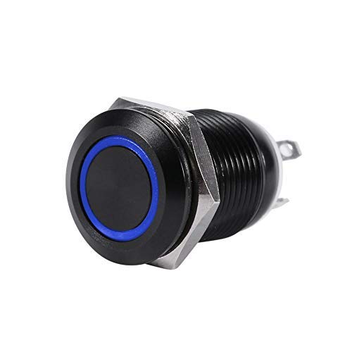 12V LED Power Switch Push Button Switch, 12mm Waterproof Metal Momentary Type Self-resetting Push Button Switch(Blue LED Light)