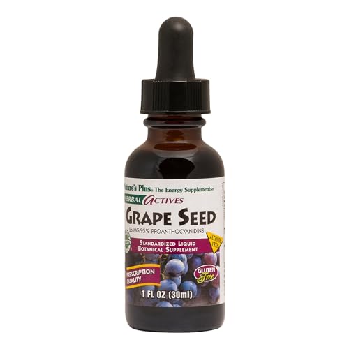 Natures Plus Herbal Actives Grape Seed 25 mg Liquid Suspension - Vegan Drops, 1 fl oz - Vegetarian, Gluten-Free - 30 Servings