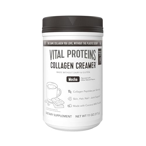 Collagen Coffee Creamer, Coconut Milk based & Low Sugar Powder with Collagen Peptides Supplement - Supporting Healthy Hair, Skin, Nails with Energy-Boosting MCTs - Mocha 11.2oz